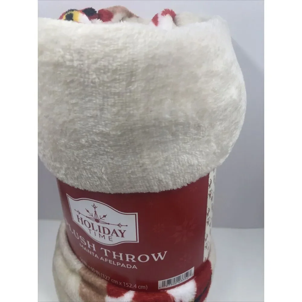 Holiday Time All Over Santas  Plush Throw 50 In X 60 In